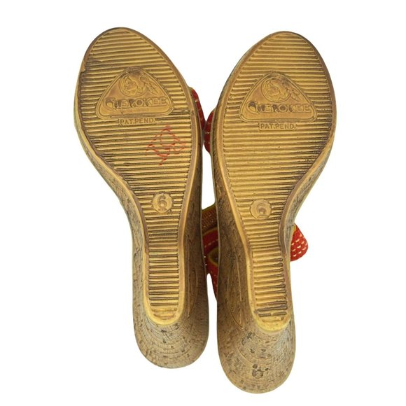 Vintage Cherokee Sandals Strappy Shoes Wedge Heels Metallic Gold Tinsel Womens 6 - Picture 10 of 10